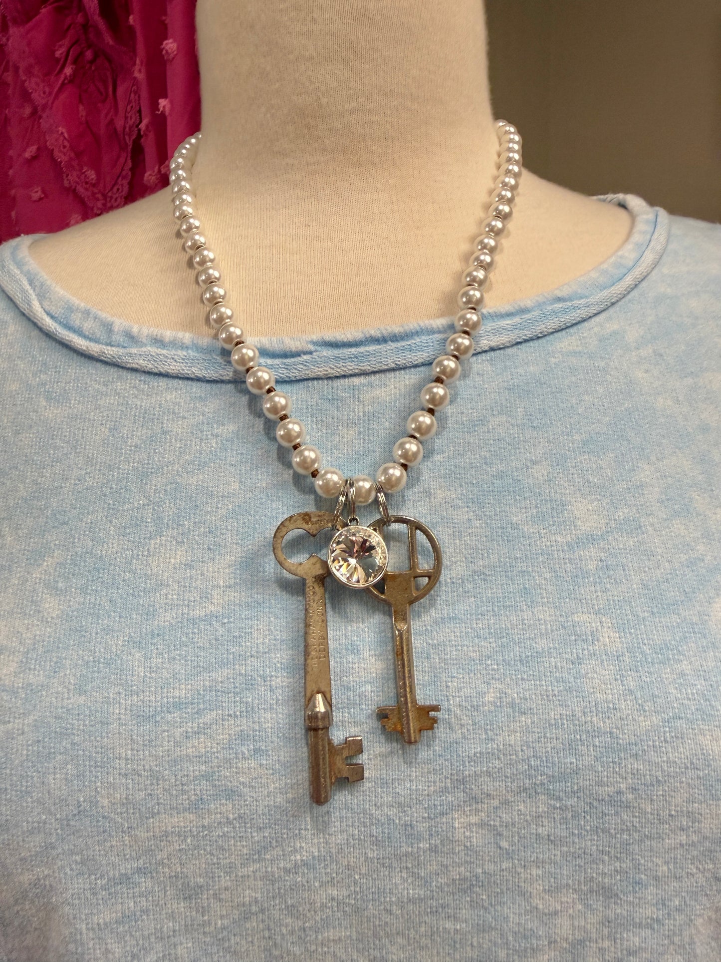 Vintage Key Pearl Necklace