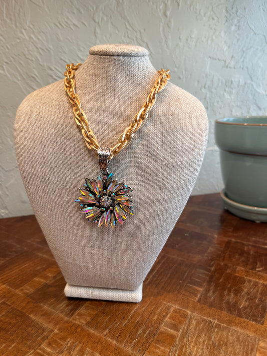 ALICE Matte Gold Chain with AB Stone Flower Necklace