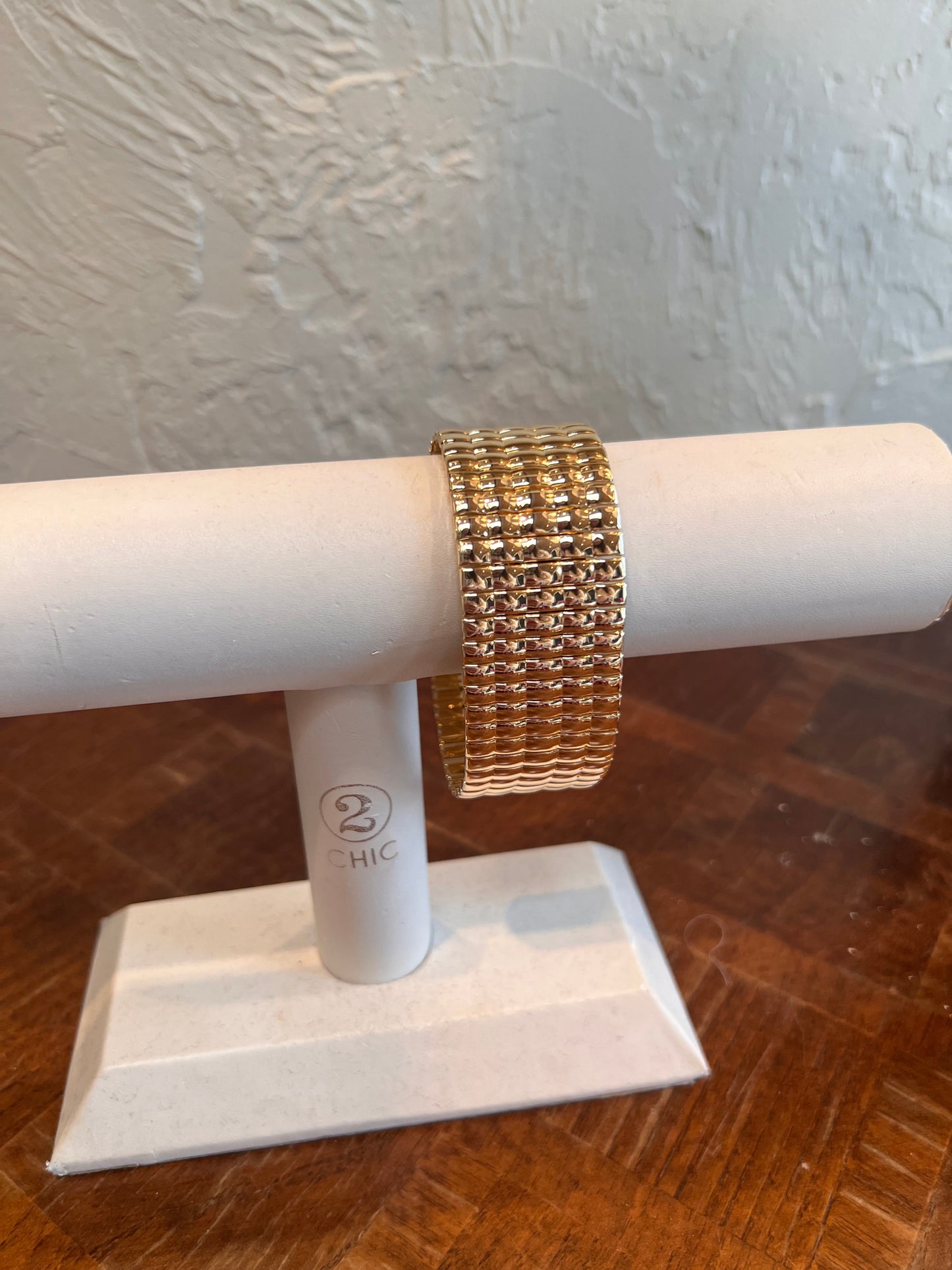 Wide Gold Stretch Bangle Bracelet