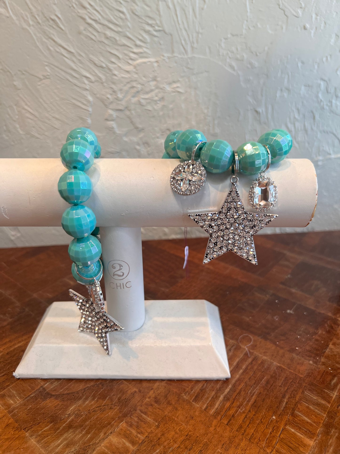 ALICE Turquoise Large Bead Bracelet with Crystal Star Charms