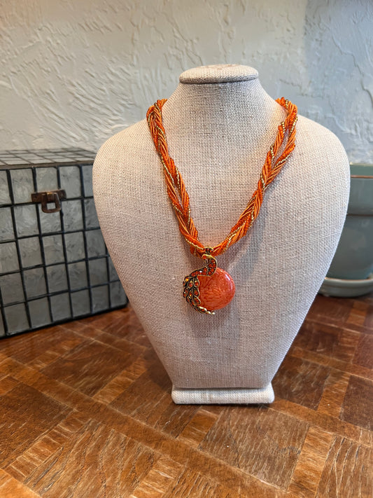 Beaded Peacock Necklace Orange