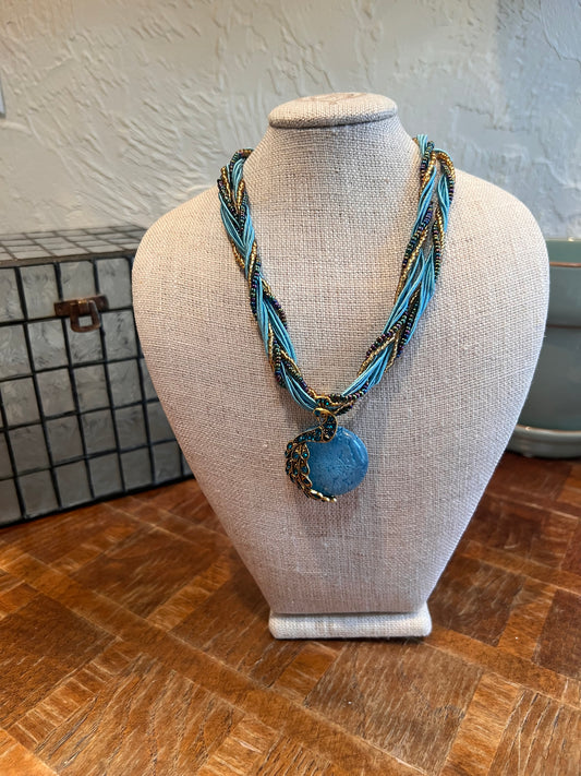 Beaded Peacock Necklace Blue