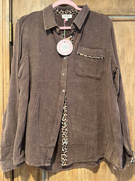 UMGEE Long Sleeve Cotton Gauze Top Brown