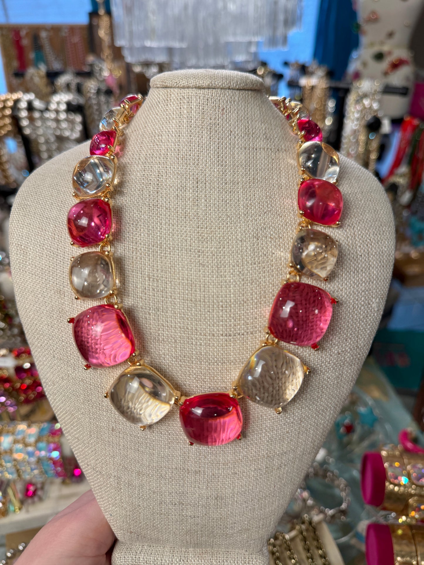 Pink and Clear Bubble Necklace