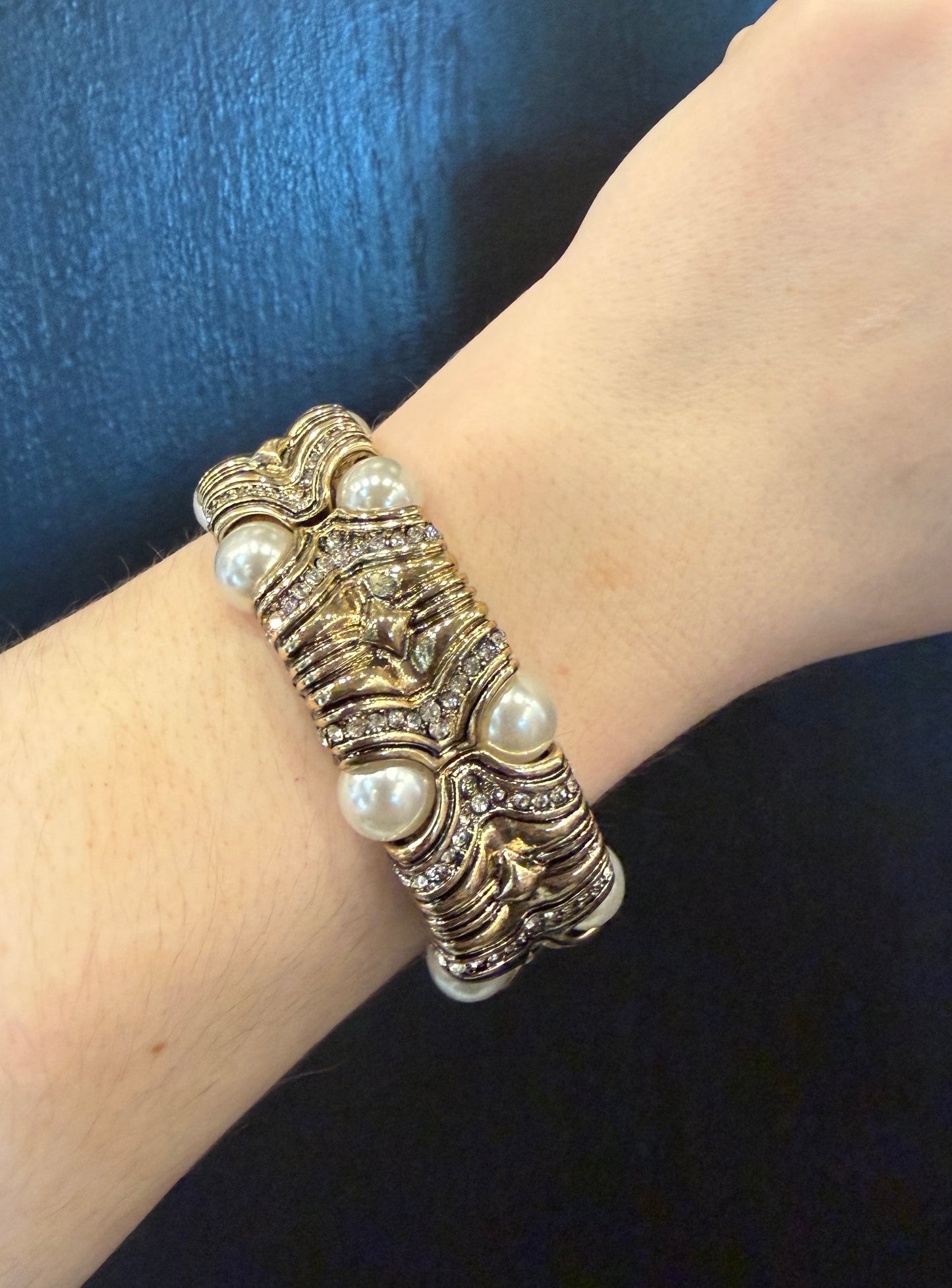 Burnished Gold and Pearl Crystal Bracelet