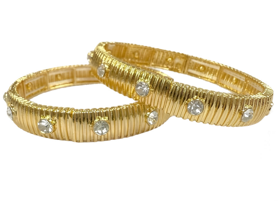 Gold Stretch Bracelet with Clear Crystal Detail