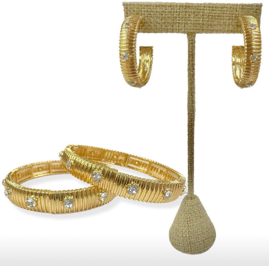 Gold Hoop Earrings with Clear Crystal Detail