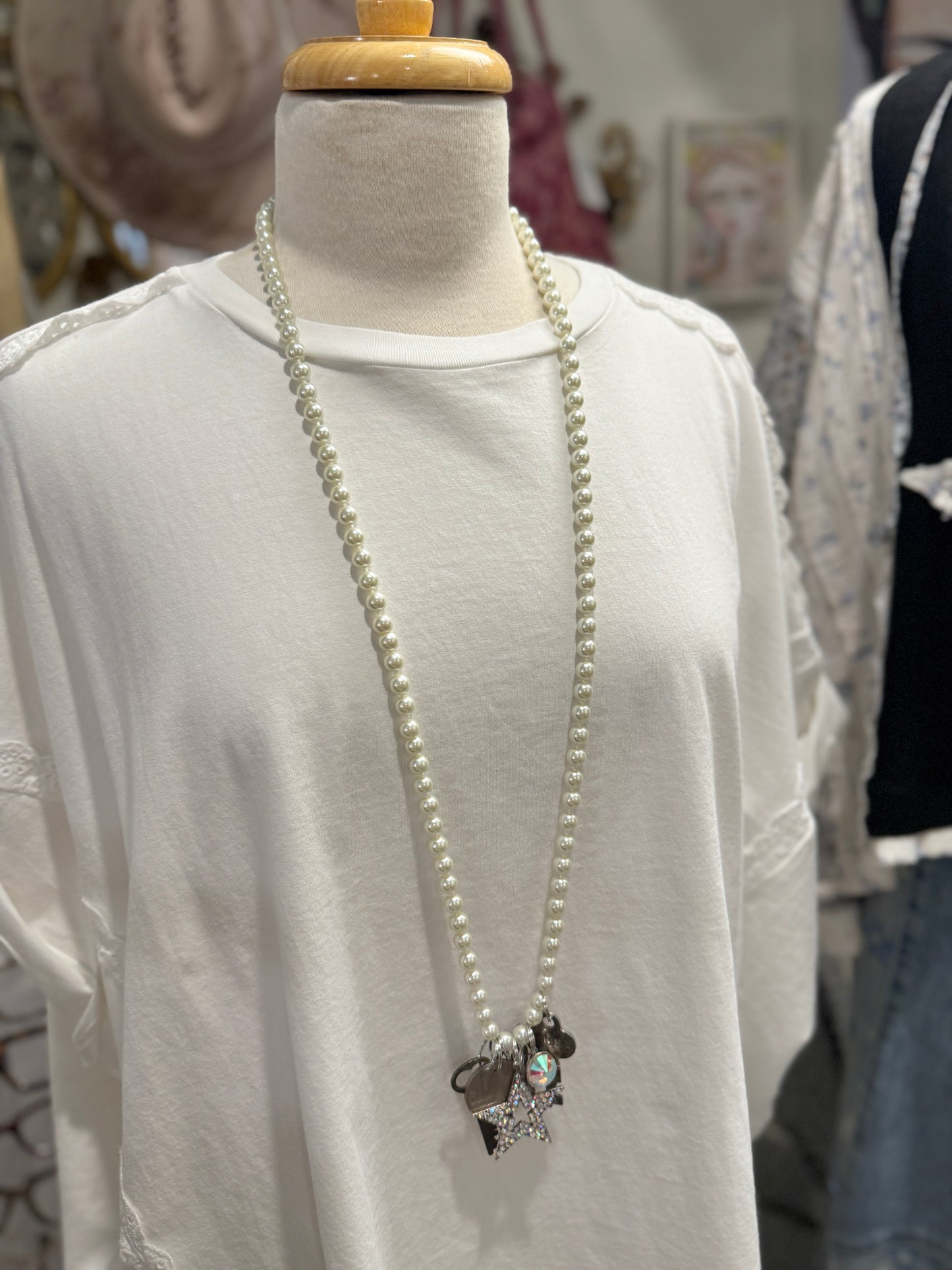 Pearl Beaded Long Key Necklace