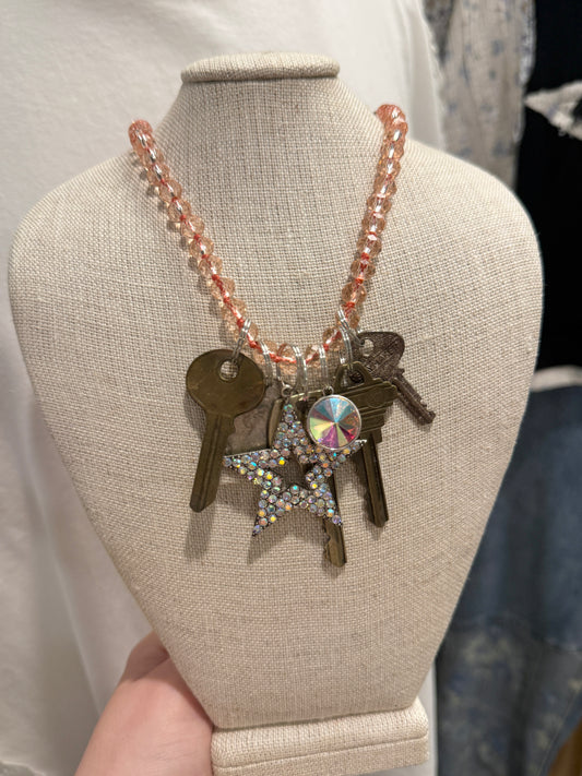 Pink Beaded Long Key Necklace