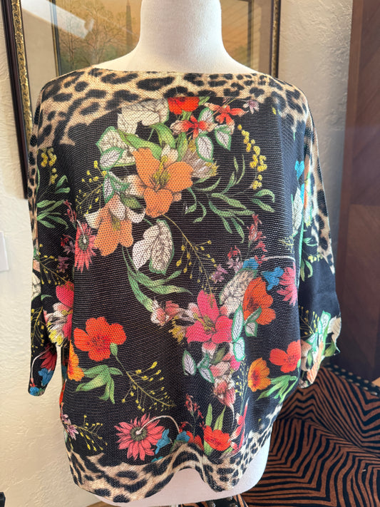 Cento Black Floral Leopard Top