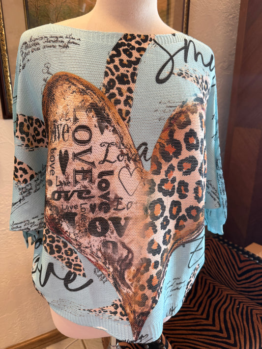 Cento Aqua Leopard Heart Top