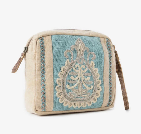 MYRA Azure Dune Leather Canvas Pouch