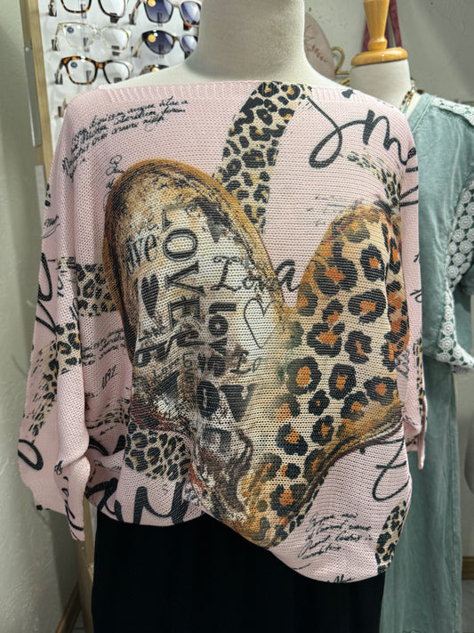 Cento Pink Leopard Heart Top
