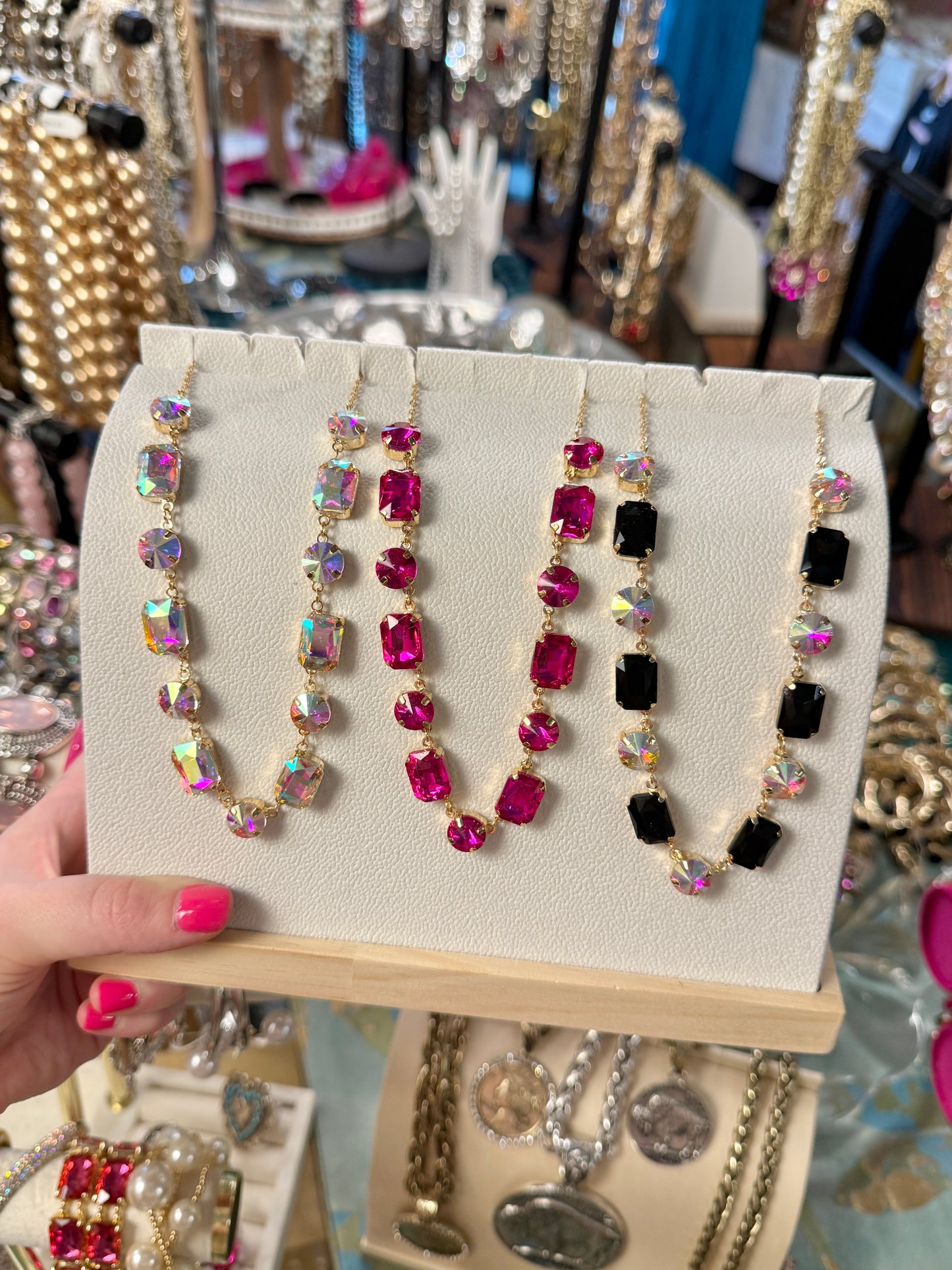 Circle and Rectangle Crystal Necklace