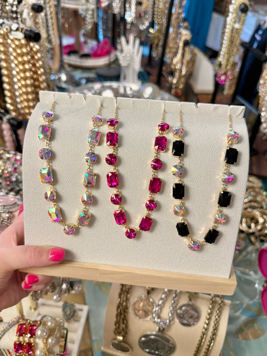 Circle and Rectangle Crystal Necklace