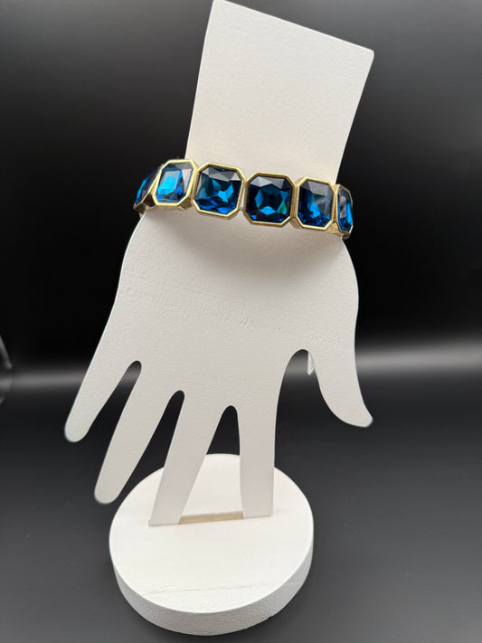 Large Blue Crystal Gold Bracelet