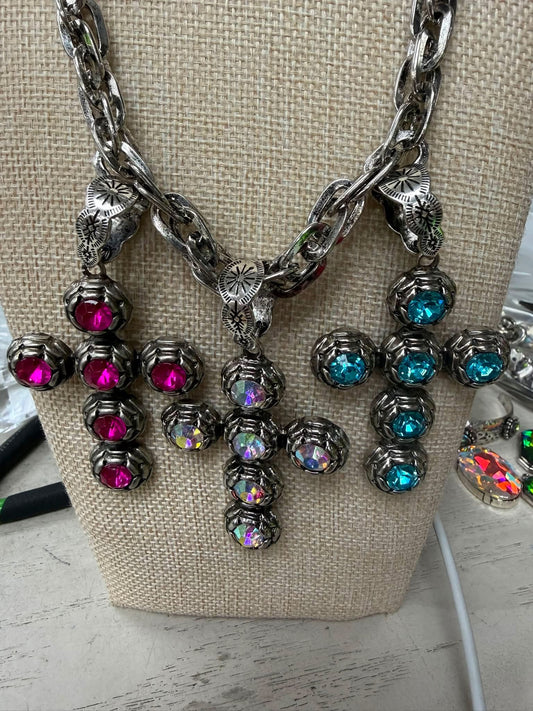 Triple Pendant Cross Necklace