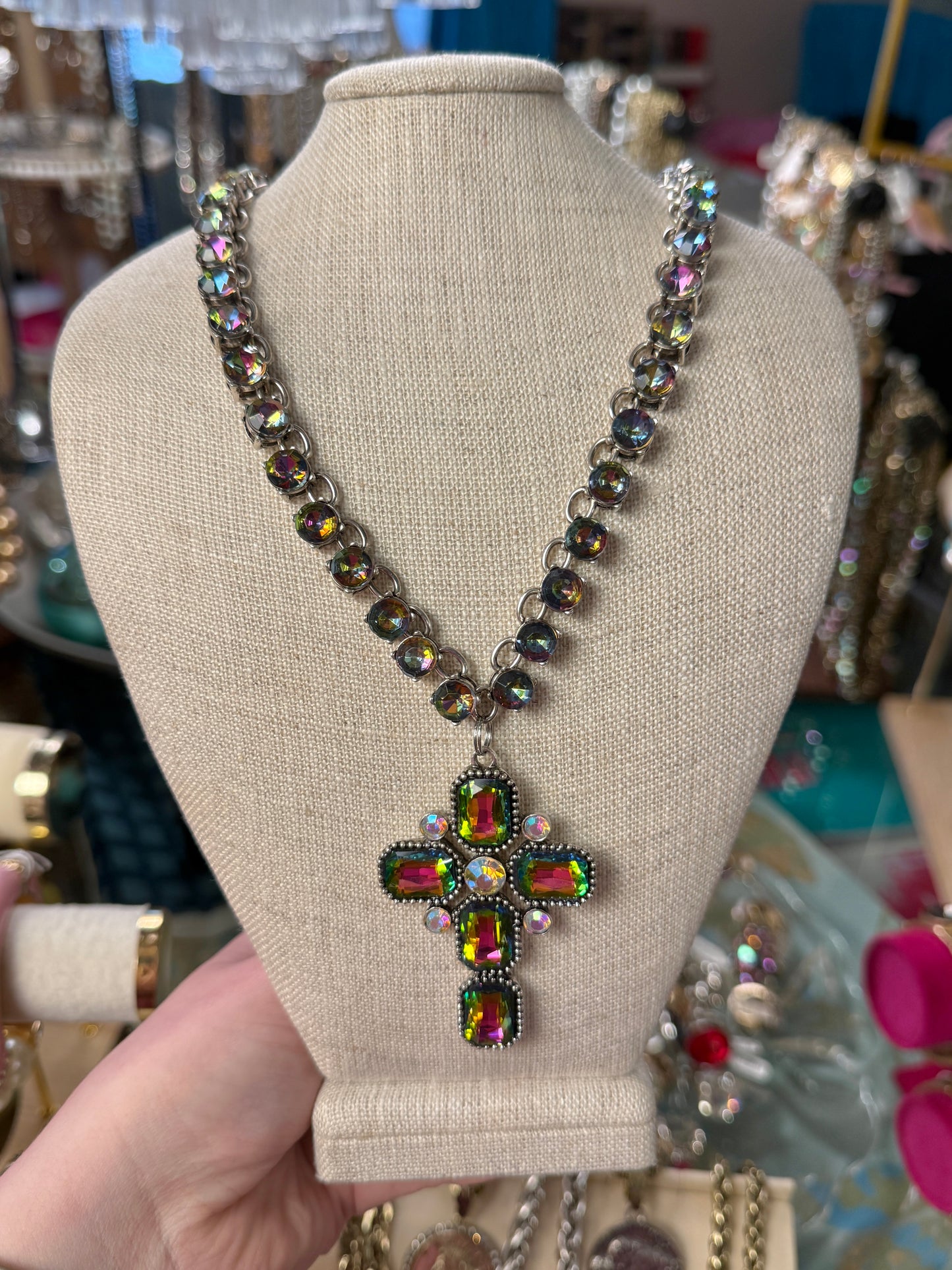 Volcano Crystal Cross Necklace