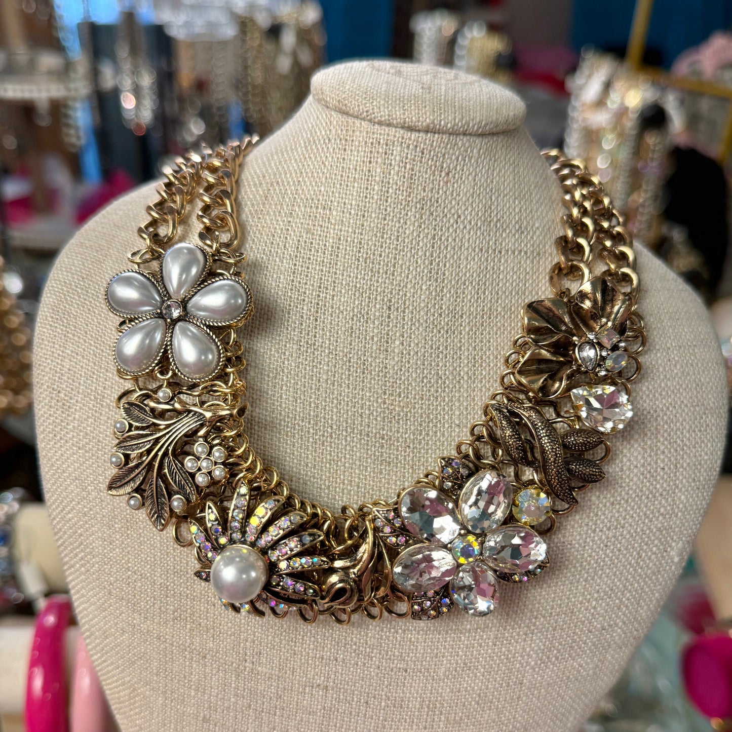 Pearl Crystal Collar Necklace
