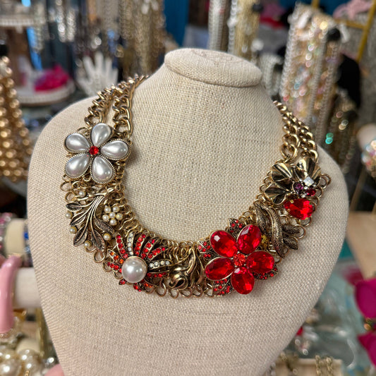 Red Floral Collar Necklace