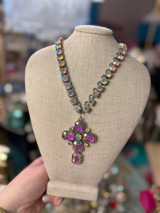 AB Crystal Cross Necklace