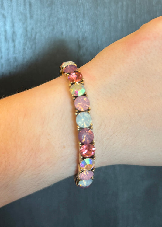 Pink Multi Crystal Gold Bracelet