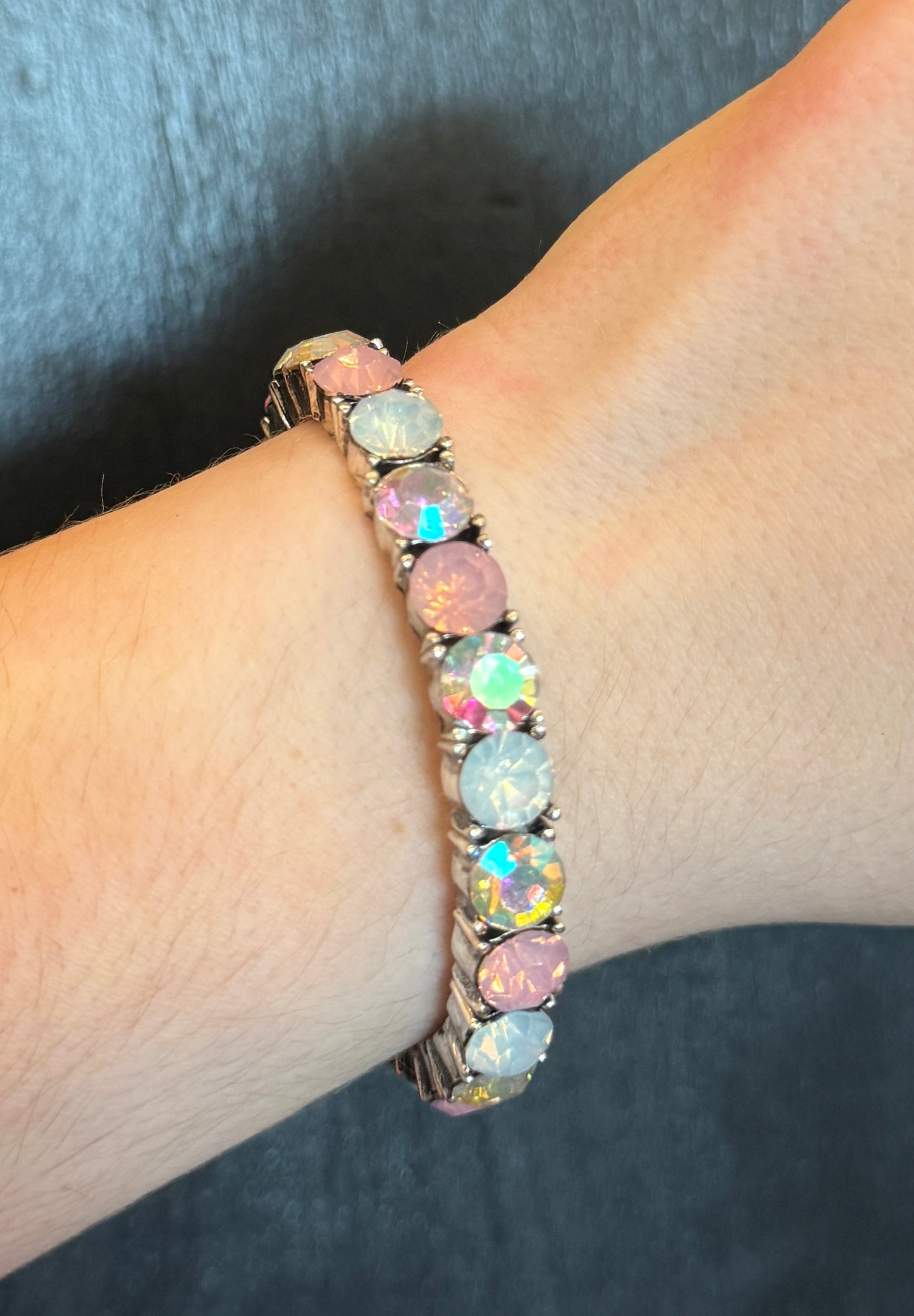 Pink Multi Crystal Silver Bracelet
