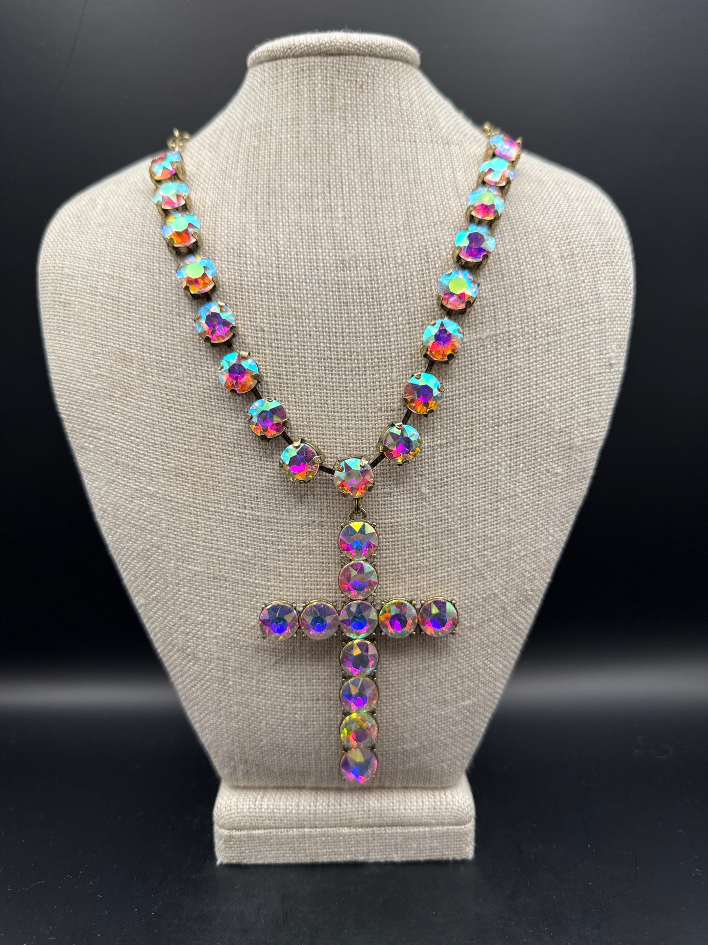 Large AB Stone Cross Necklace