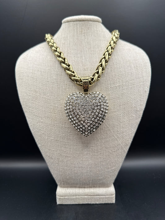 ALICE Large Crystal Heart on Matte Gold Chain Necklace