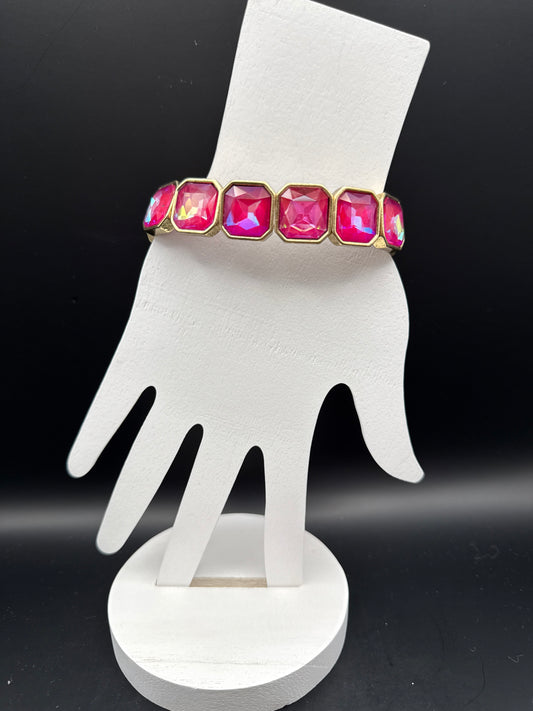 Large Hot Pink Crystal Gold Bracelet