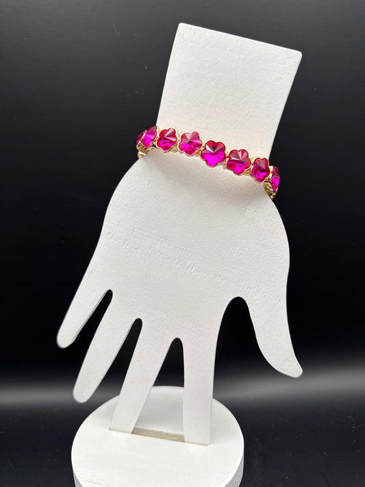 Hot Pink Crystal Flower Bracelet
