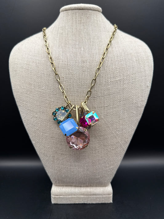 ALICE Blue and Pink 5 Charm Necklace