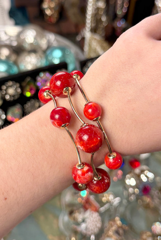 Red and Gold Set of 3 Bracelets
