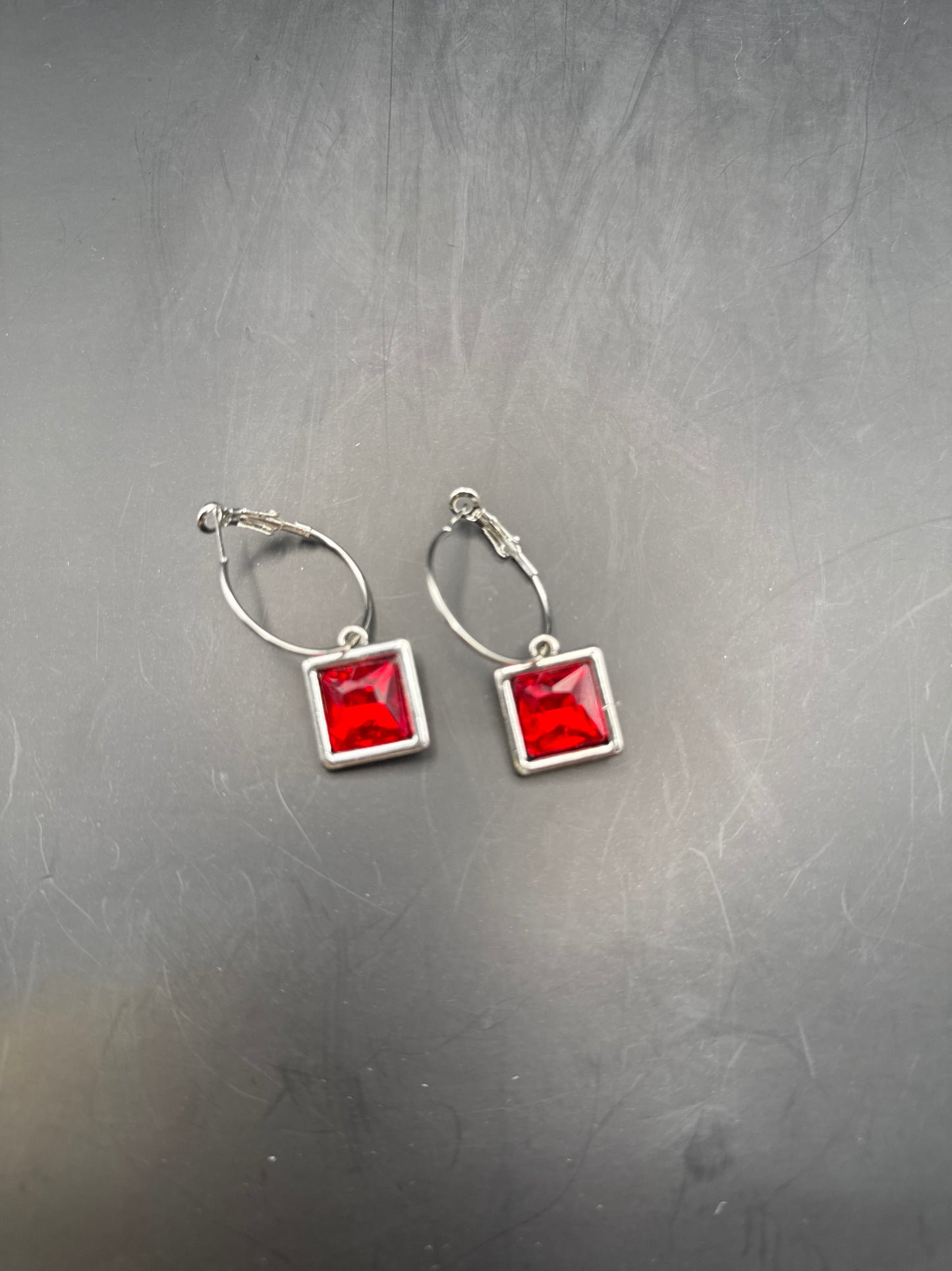 Square Red Crystal Earrings