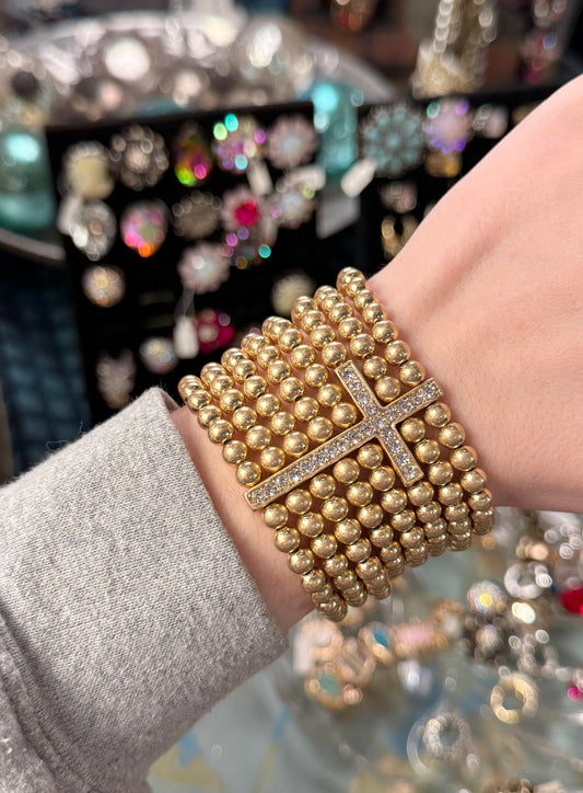 Gold Multi Strand Cross Bracelet