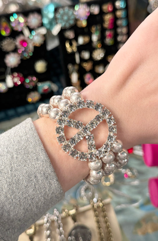 Silver Triple Strand Peace Sign Bracelet