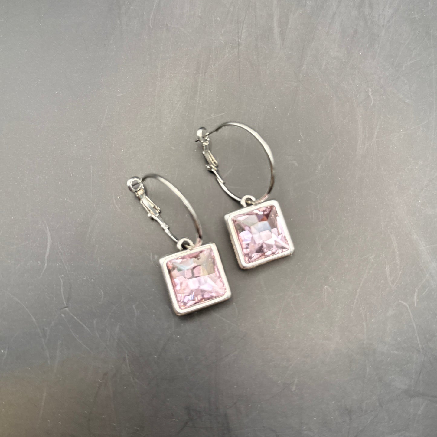 Square Light Pink Crystal Earrings