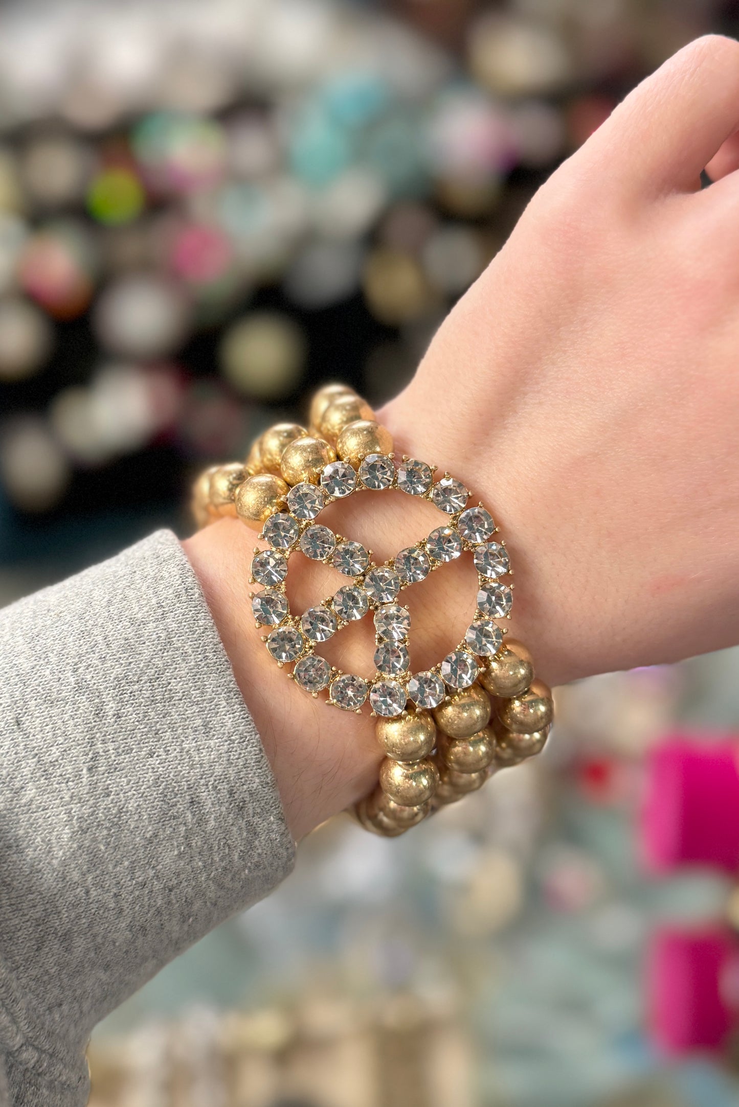 Gold Triple Strand Peace Sign Bracelet