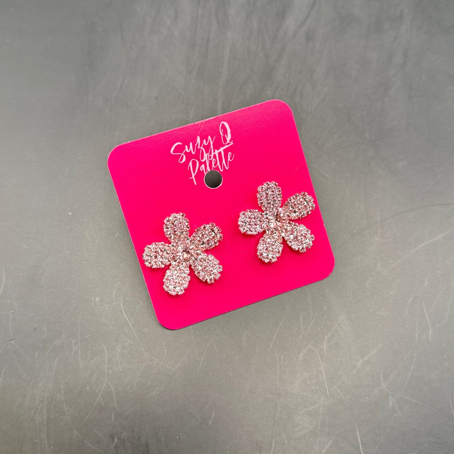 Small Pink Crystal Flower Earrings