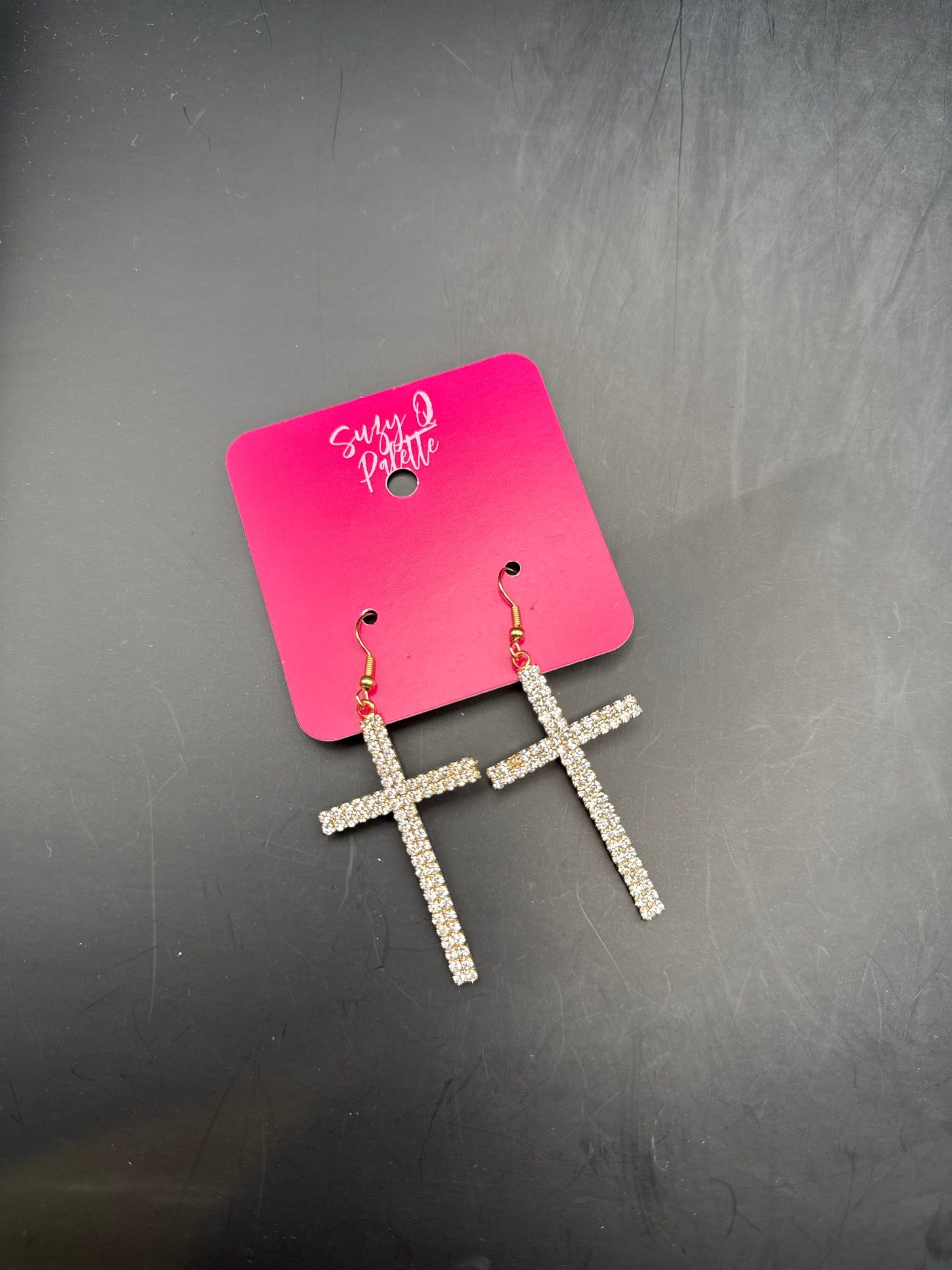 Crystal Gold Cross Earrings