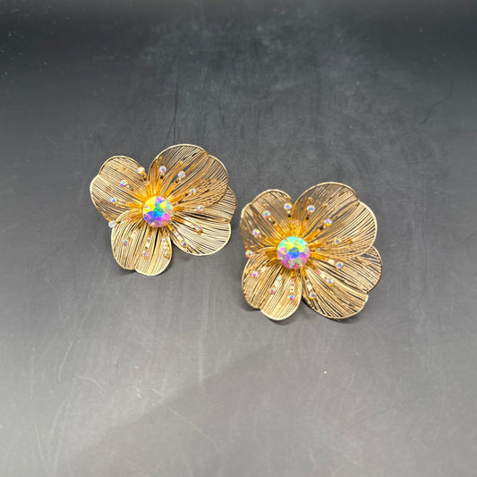 ALICE Large Gold Flower Earrings with AB Stones