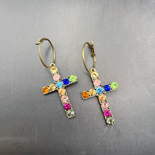ALICE Multicolor Stone Cross Earrings