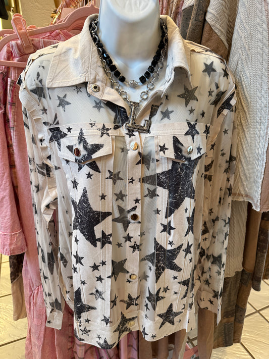 ORIGAMI Faux Suede Mesh Trimmed Detailed Jacket Star