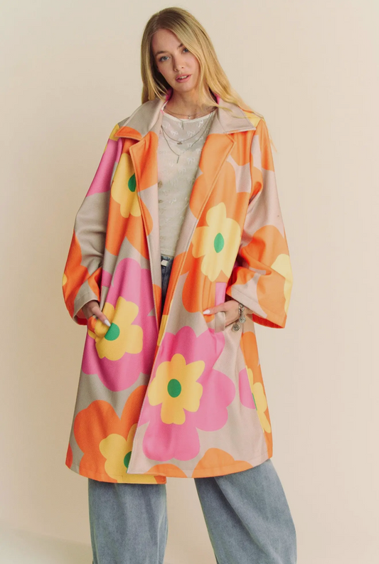 Davi & Dani Retro Floral Statement Coat