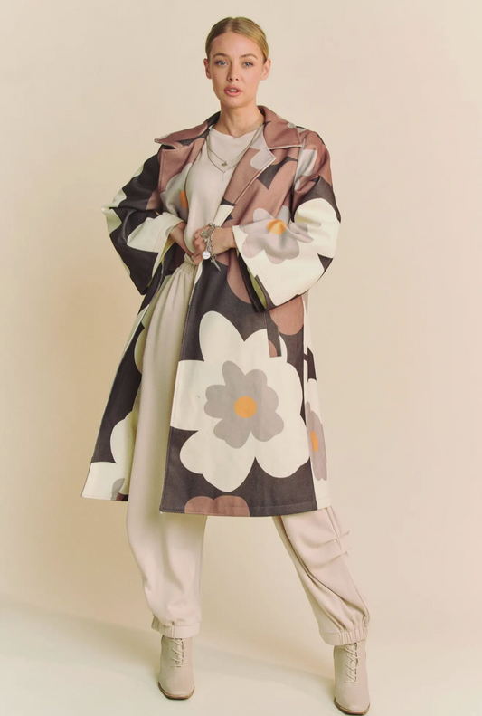 Davi & Dani Retro Floral Statement Coat