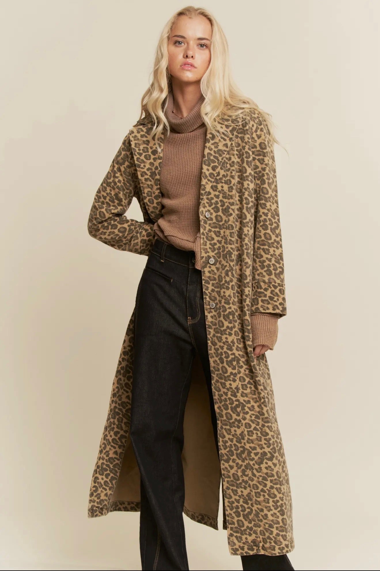 DANI n DAVI Soft Denim Washed Leopard Duster