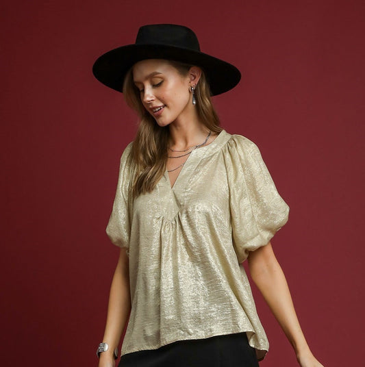 UMGEE Metallic Puff Sleeve Blouse Cream