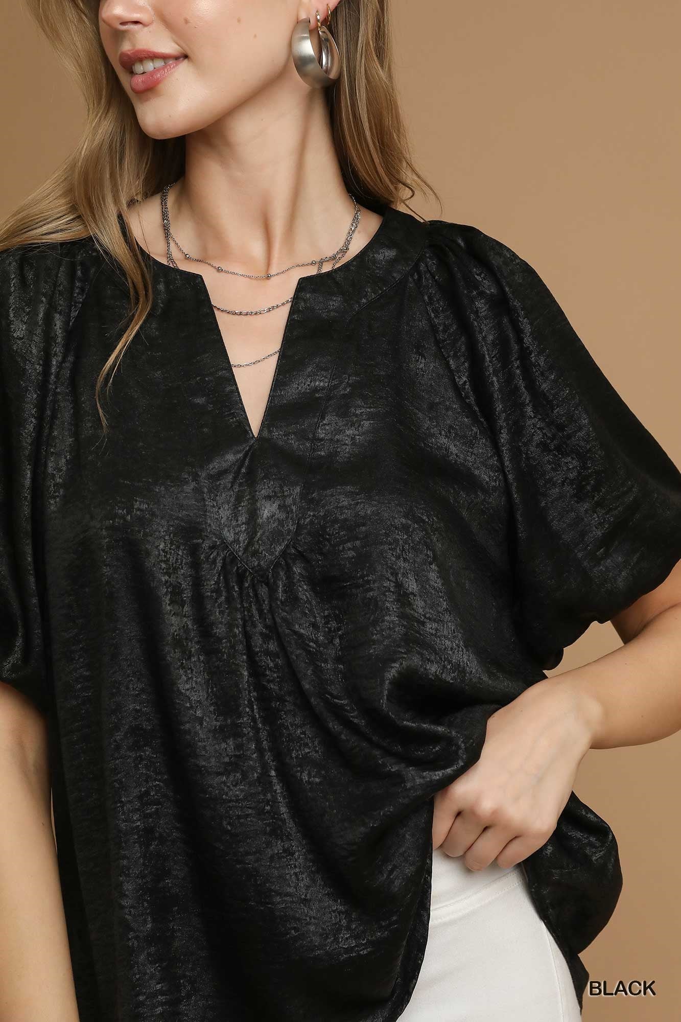 UMGEE Metallic Puff Sleeve Blouse Black