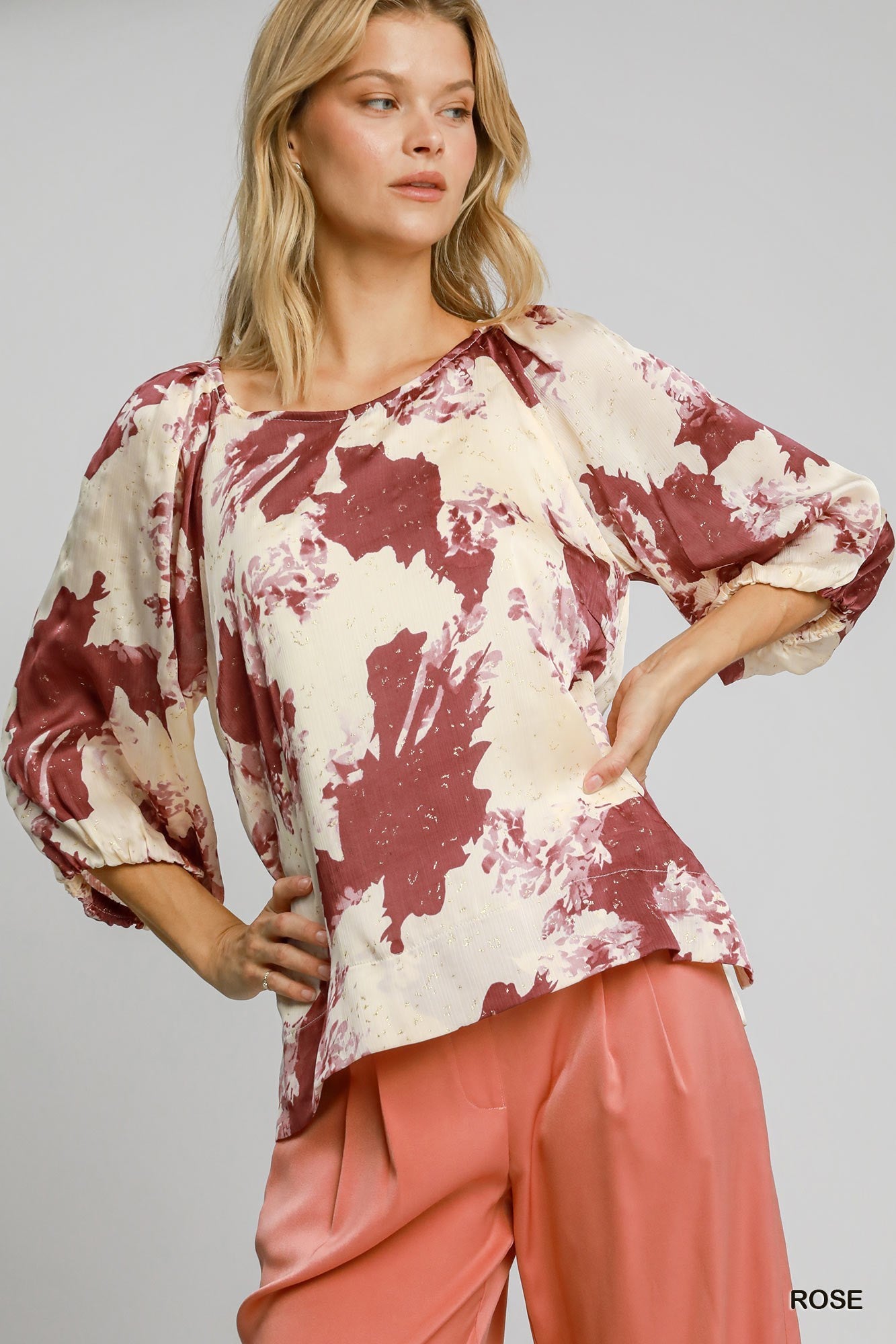 UMGEE Metallic Abstract Print Top Pink