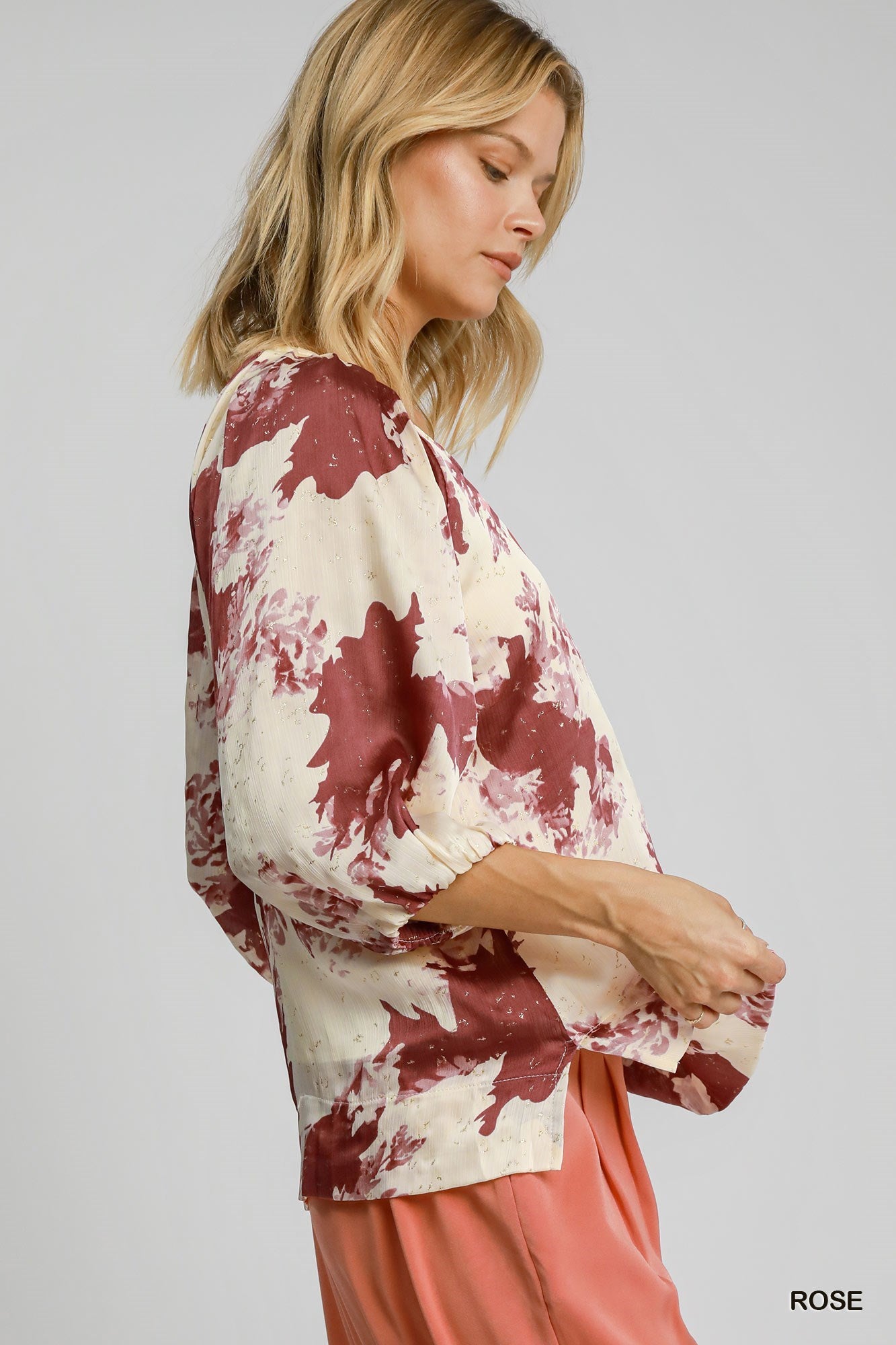 UMGEE Metallic Abstract Print Top Pink